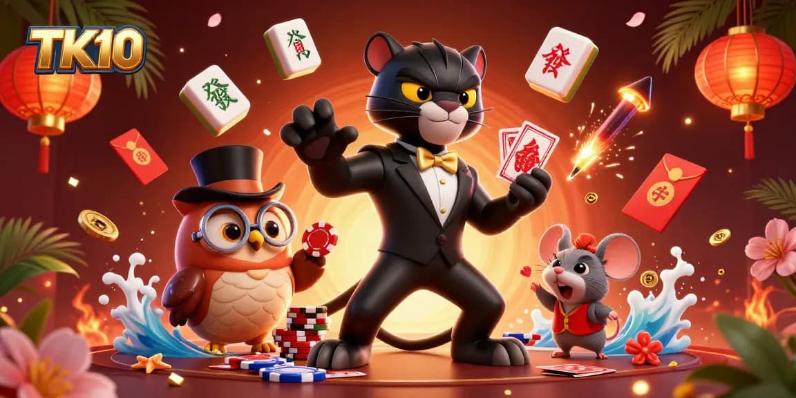 Experience thrilling gambling action with TK10 through 3D characters and vibrant casino elements.