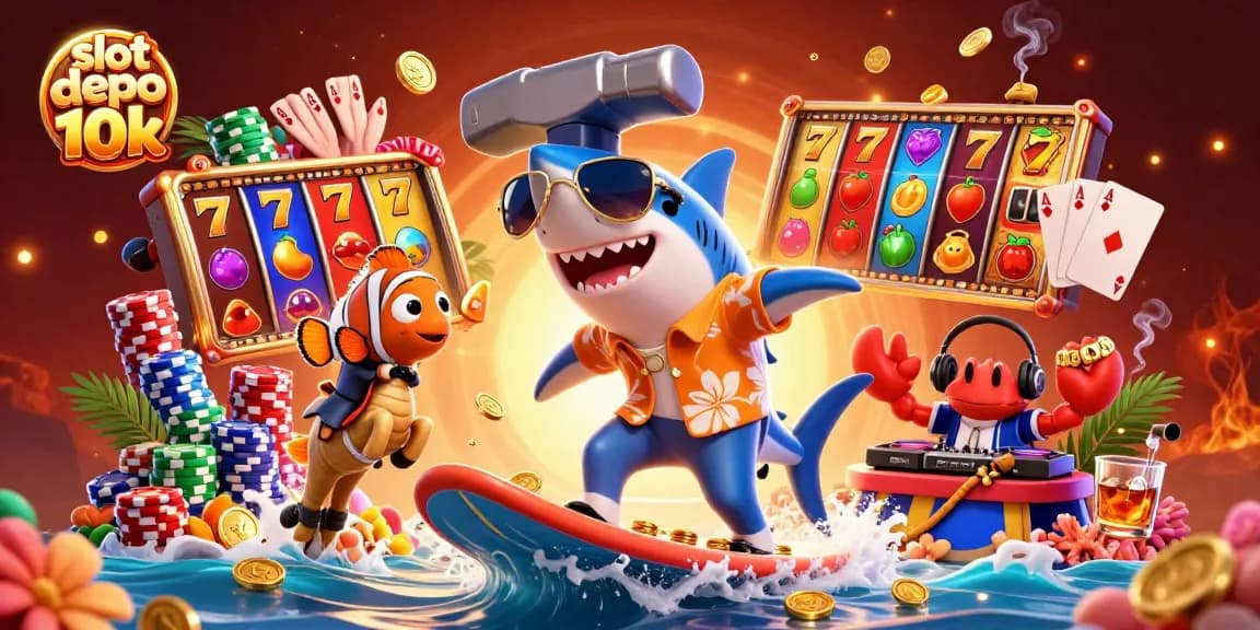 Experience the thrill of slot depo 10k gaming featuring vibrant characters and casino elements.