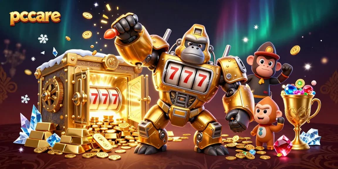 Experience the thrilling adventure of pccare in 3D casino gaming with a dynamic golden gorilla mech!