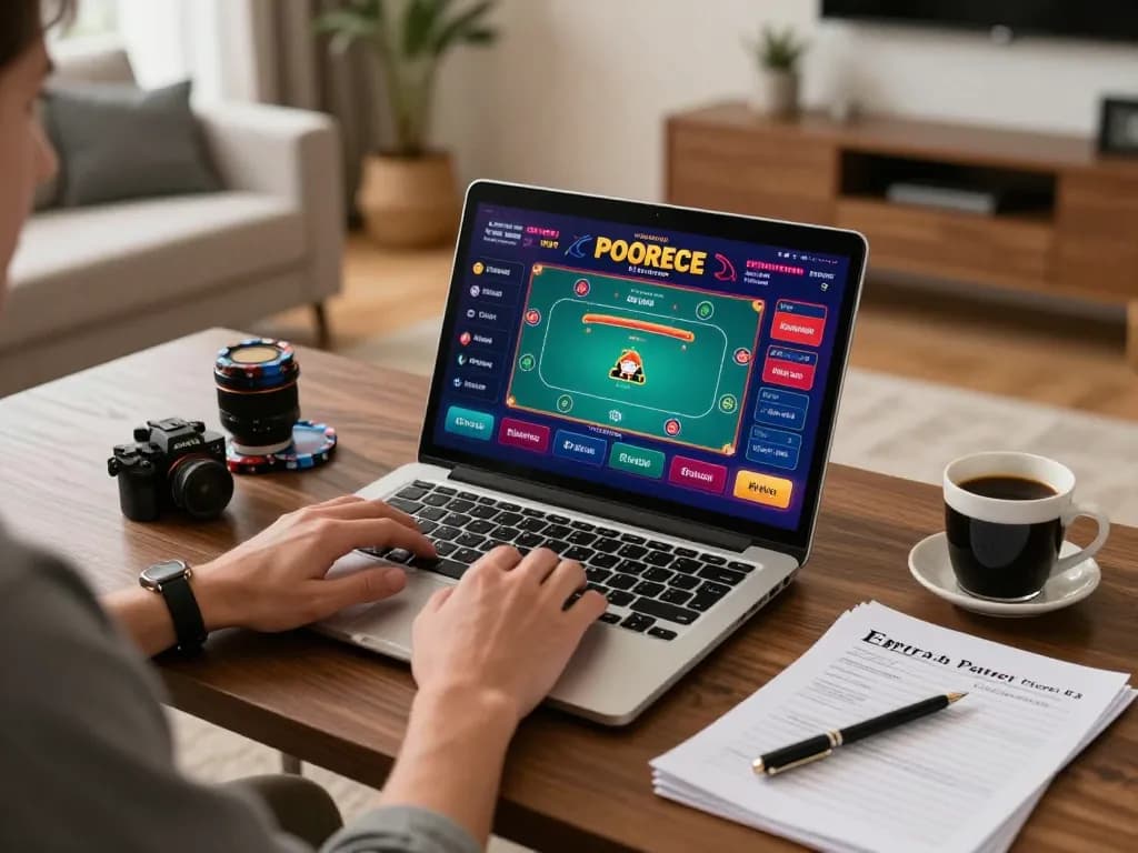 Kicking off an exciting gaming session at Nhà cái KONG88, showcasing a lively online poker game on a laptop.