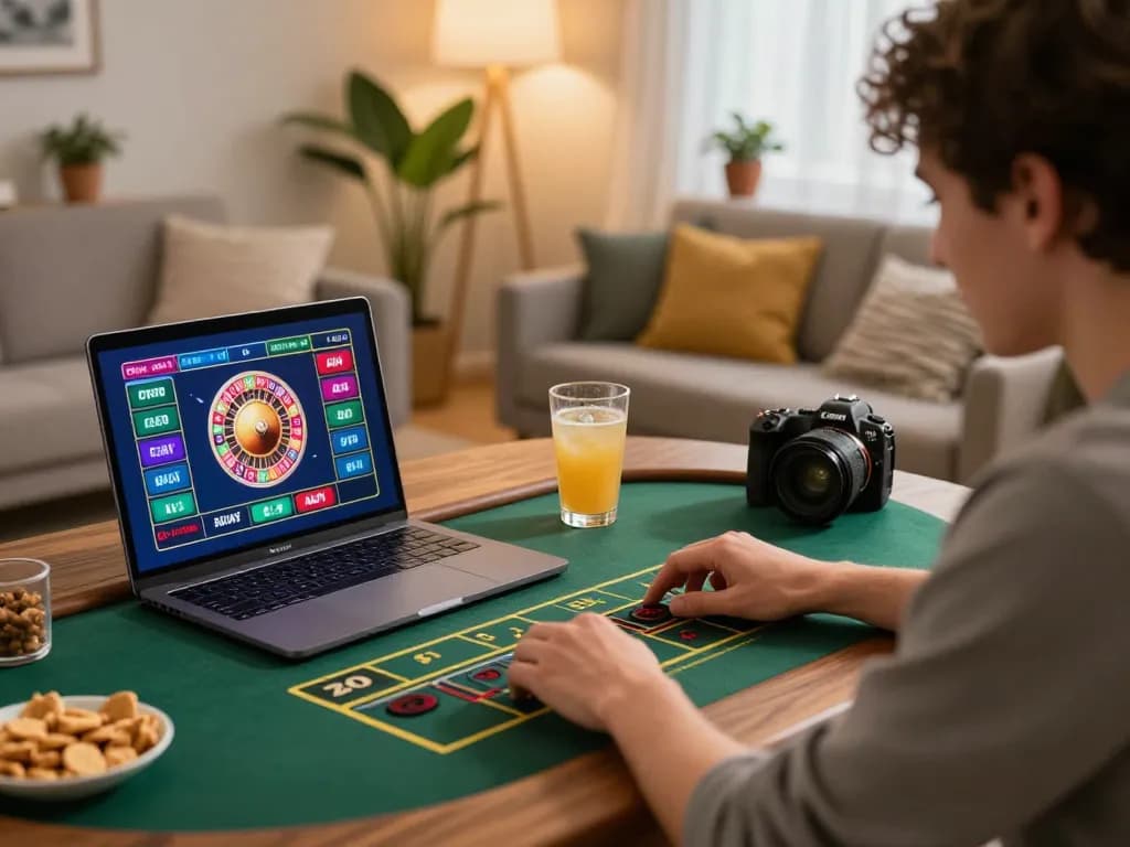 Player engaging with 11win live dealer game on laptop in a cozy home environment.
