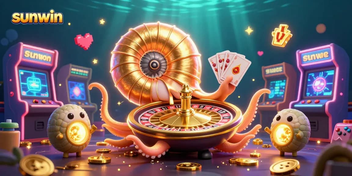 Engage in the thrilling sunwin casino experience with vibrant 3D elements, including a giant nautilus roulette.