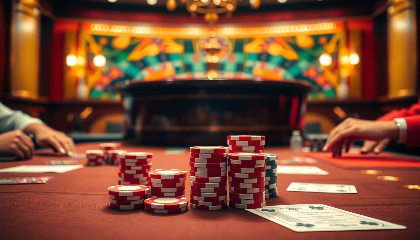 Experience excitement around the poker table at 789bet with vibrant chips and cards.