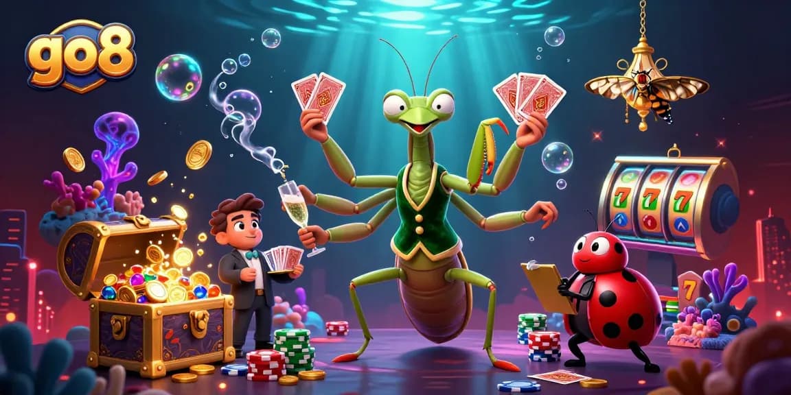Experience the thrill of go8 gaming with a vibrant casino atmosphere featuring vivid characters and dynamic elements.