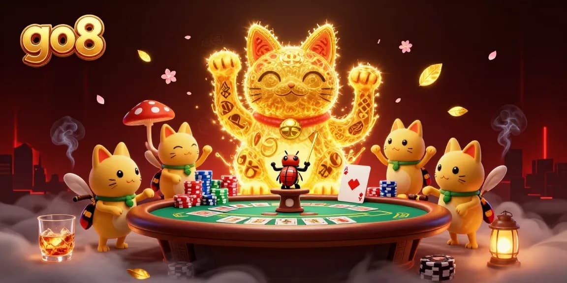 Experience exciting betting action with the go8 lucky cat symbolizing fortune at a vibrant casino scene.
