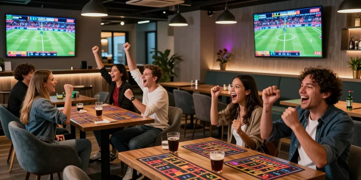 Exciting betting scene with friends enjoying sports at 28bet lounge.