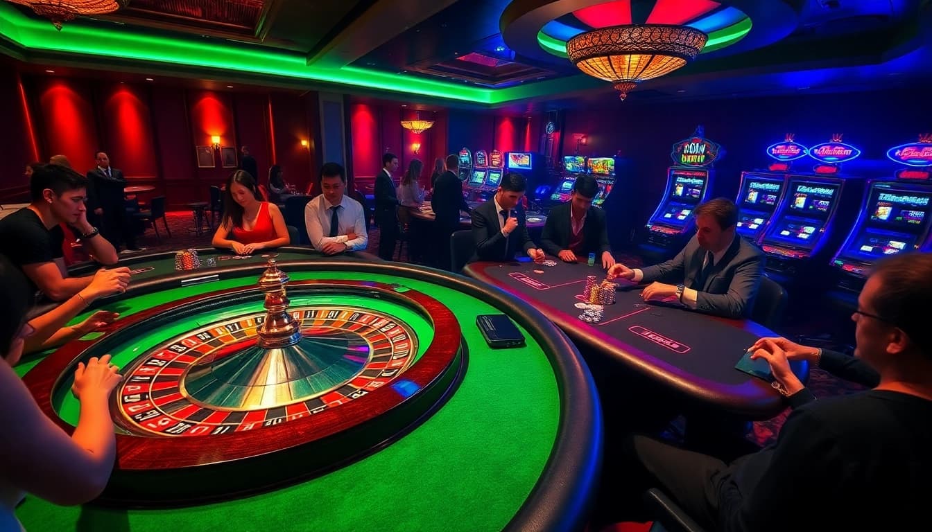 Experience the excitement of gambling at OKFUN with vibrant casino games featuring roulette and poker.