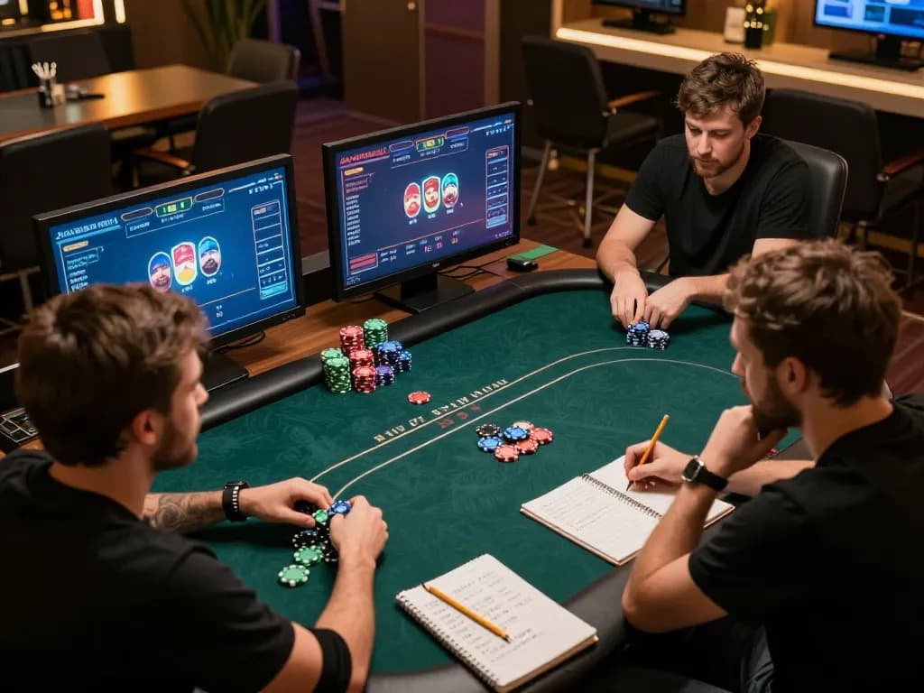 Engaged players immerse in dh88 online poker game, strategizing their winning moves at home.