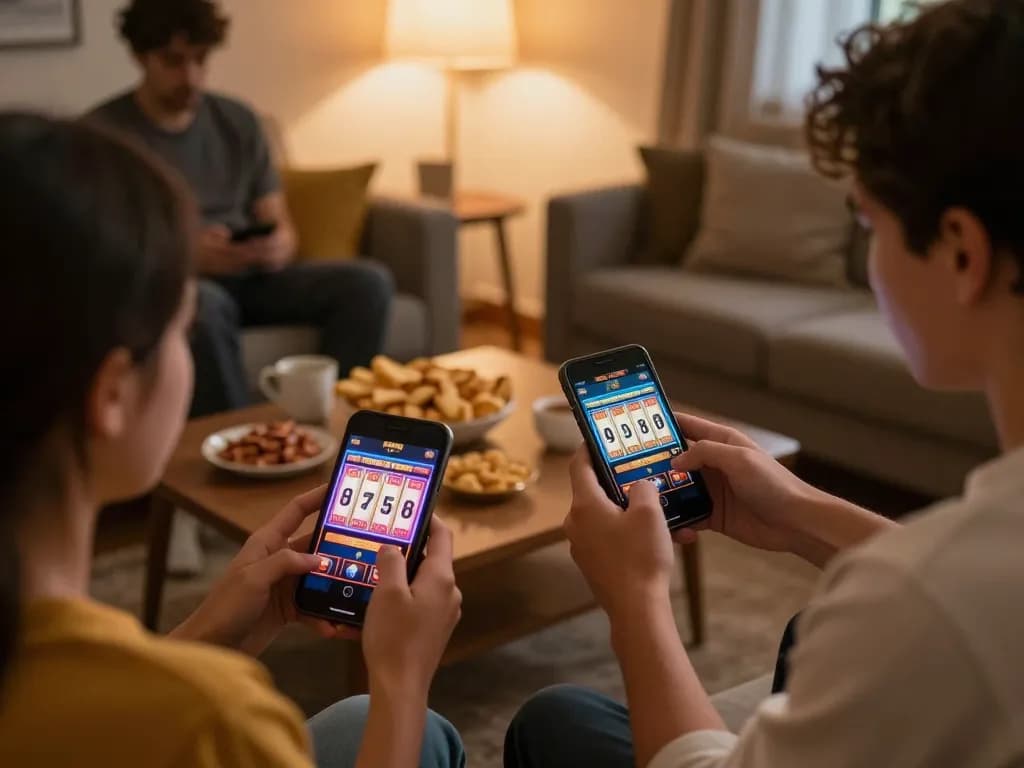Memainkan aman788 slot gacor di smartphone dalam suasana rumah yang nyaman, menyoroti permainan yang menarik dan kenyamanan.