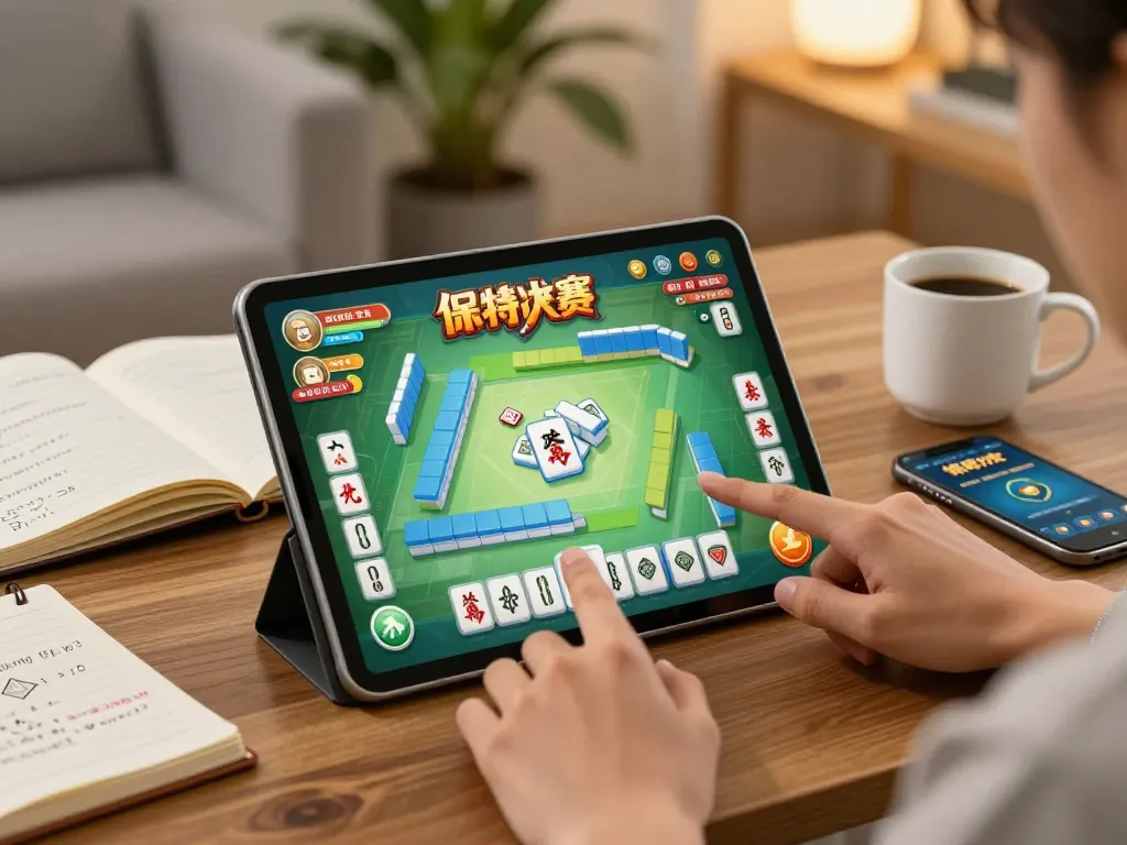 Situs Tempo123 gameplay on a tablet in a cozy home setting with strategy notes nearby.