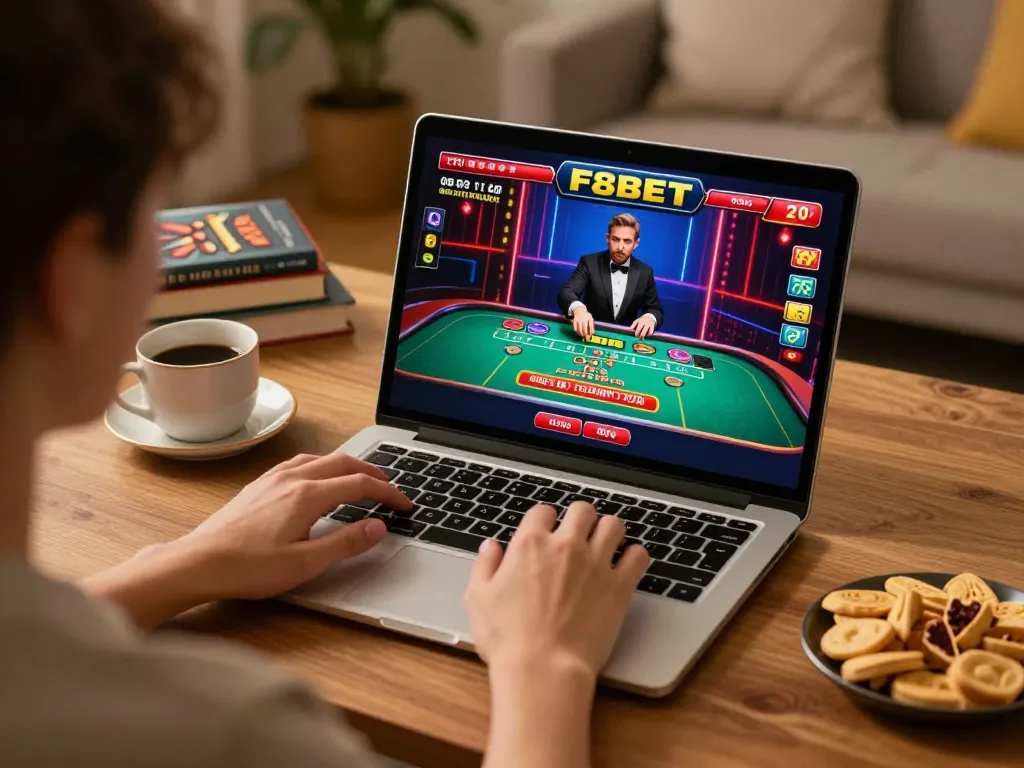 Engaging gameplay on F8BET with a player at home enjoying a live casino experience