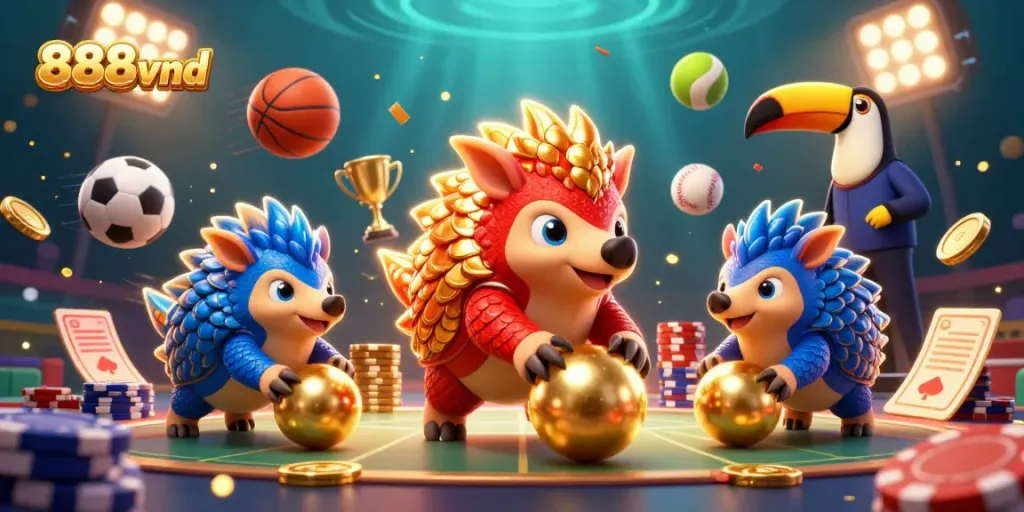 Engage in thrilling gameplay with 888vnd featuring rival pangolins and dynamic sports elements.