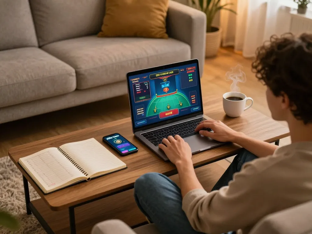 Engaged player enjoying a live dealer game with Rik vip app in a cozy home setting.