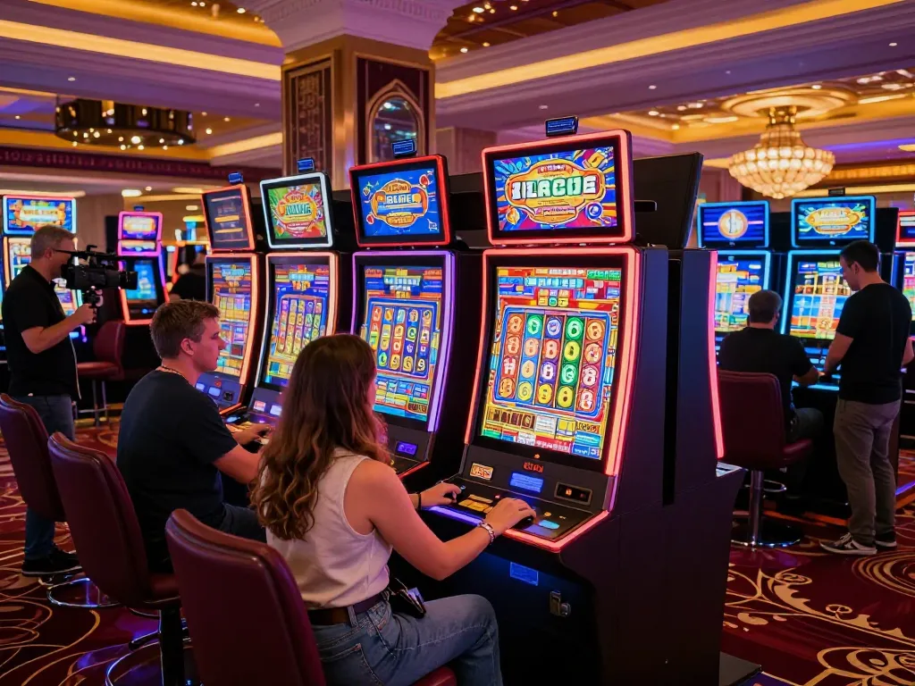 Players enjoying the excitement of link slot machines amidst vibrant casino lighting.