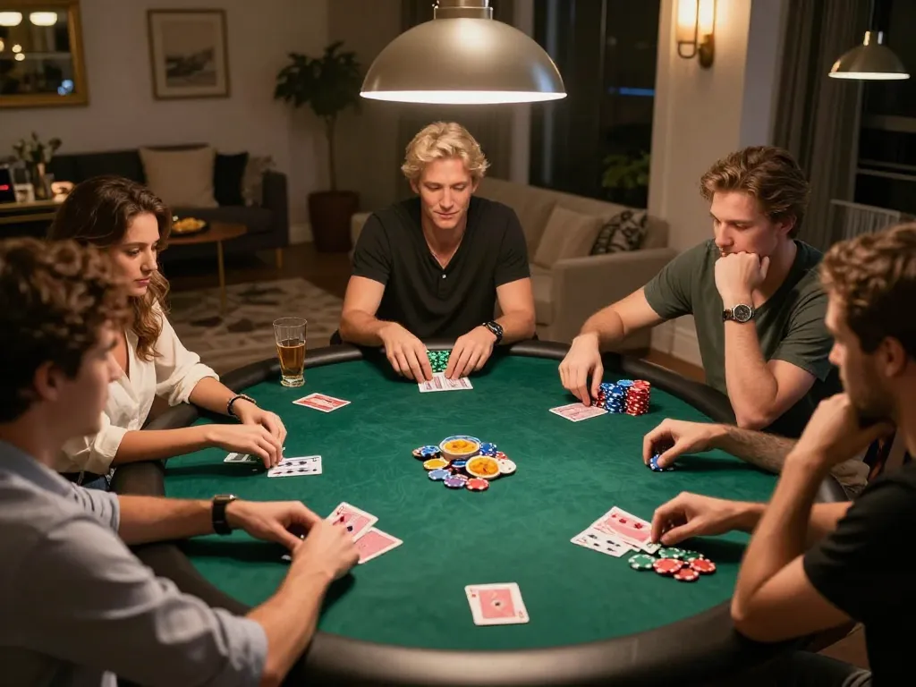 Playing poker with friends during home game night at cm88 com