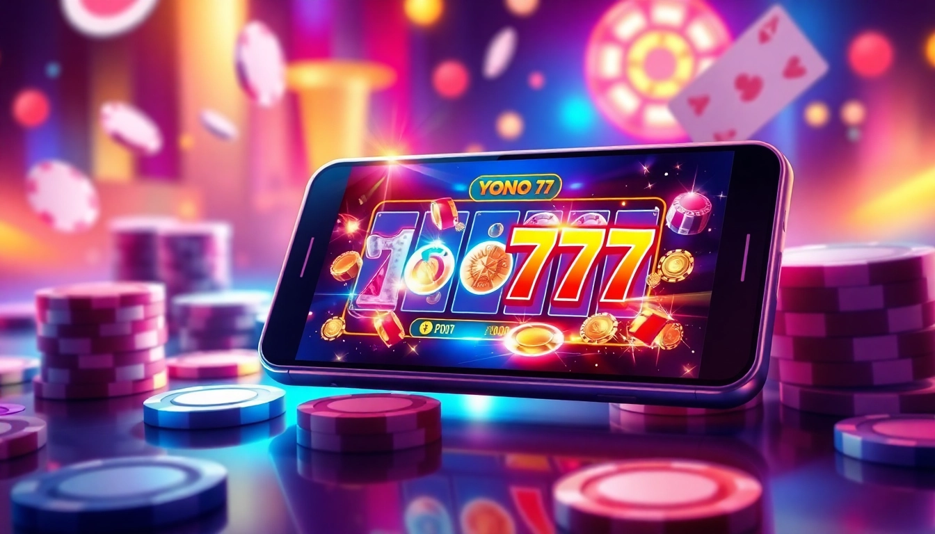 Yono 777 mobile app interface with vibrant colors and casino elements
