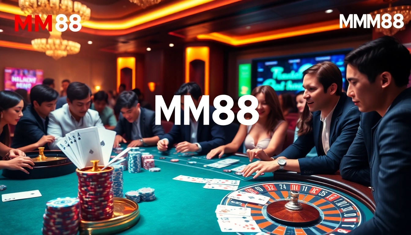 Excitement at the MM88 vin casino with players celebrating a big win at the poker table.
