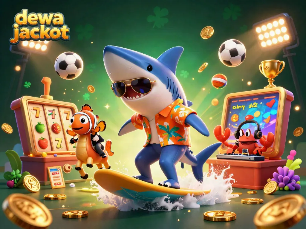 Kemenangan saat bermain slot di dewa jackpot dengan ilustrasi kartun 3D yang meriah