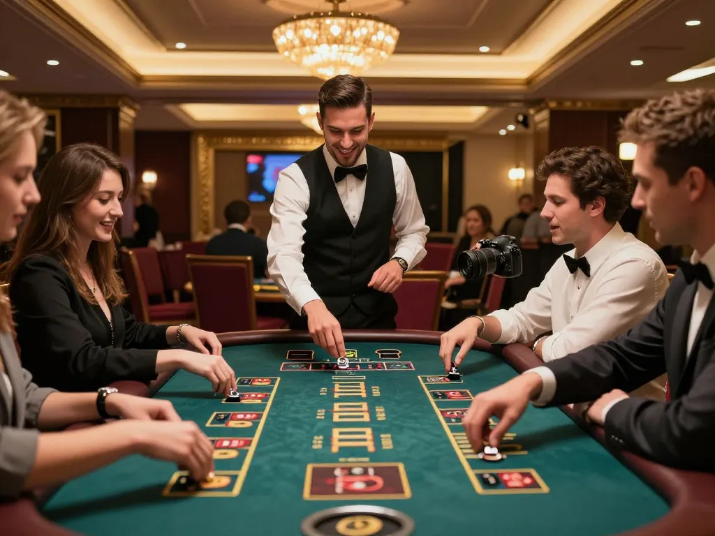 Players engaging with a live casino game at lc88, showcasing excitement and strategy in an upscale setting.