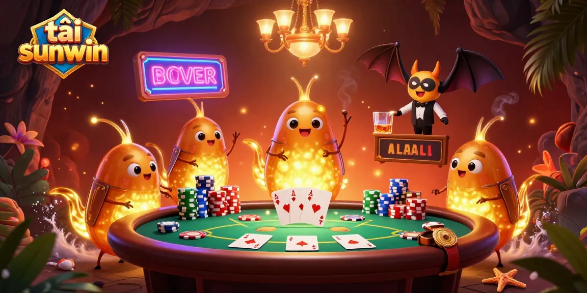 Engage with tải sunwin in a vibrant casino scene featuring bioluminescent glowworms and poker elements.