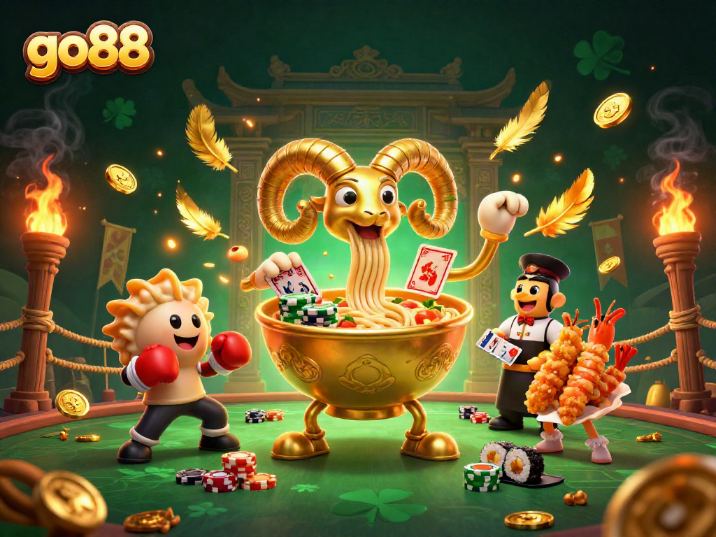 Engage with go88's vibrant gaming experience, featuring colorful characters and casino elements.