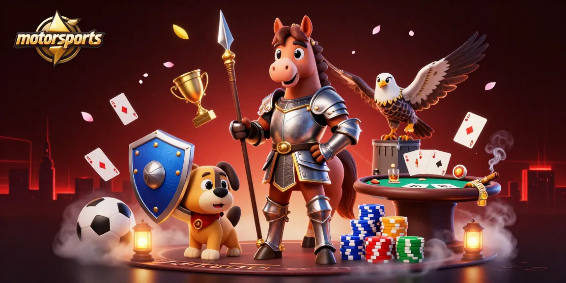 Engage in thrilling motorsports betting with a vibrant 3D gaming scene featuring knights and sports elements.