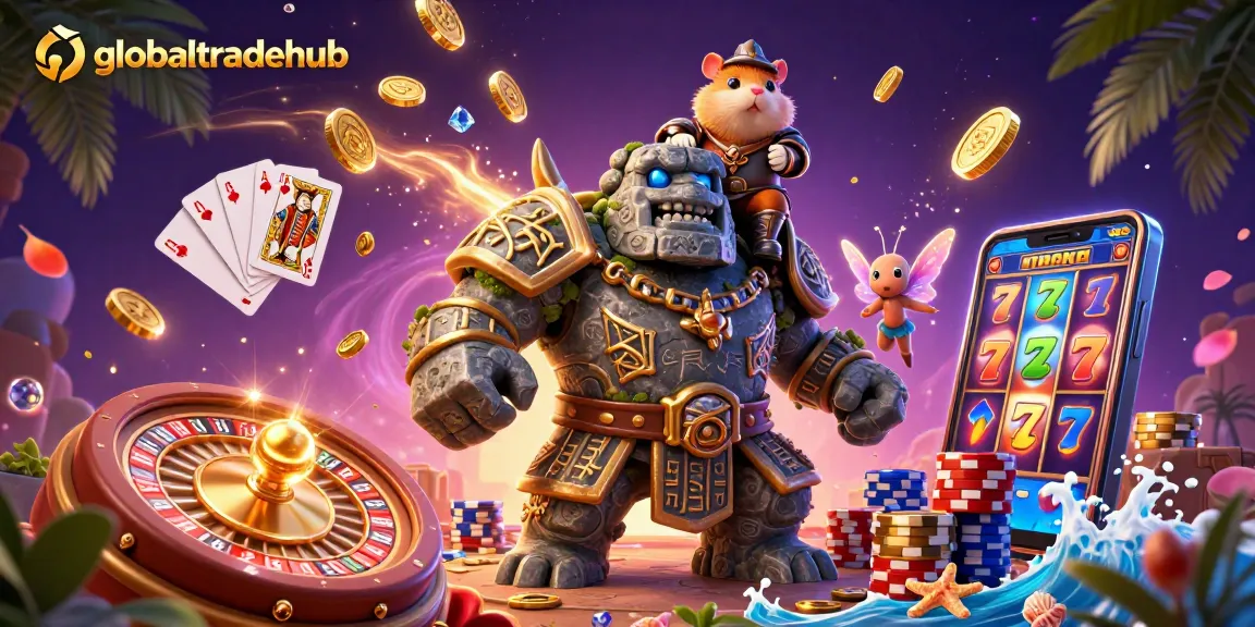 Experience the excitement of the globaltradehub casino with dazzling magic, gold coins, and colorful gaming elements.