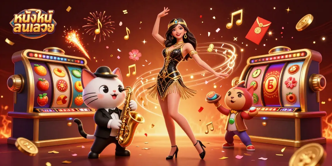 Experience the excitement of หนังใหม่ชนโรง with a vibrant, dynamic casino scene full of colorful action and treasures.