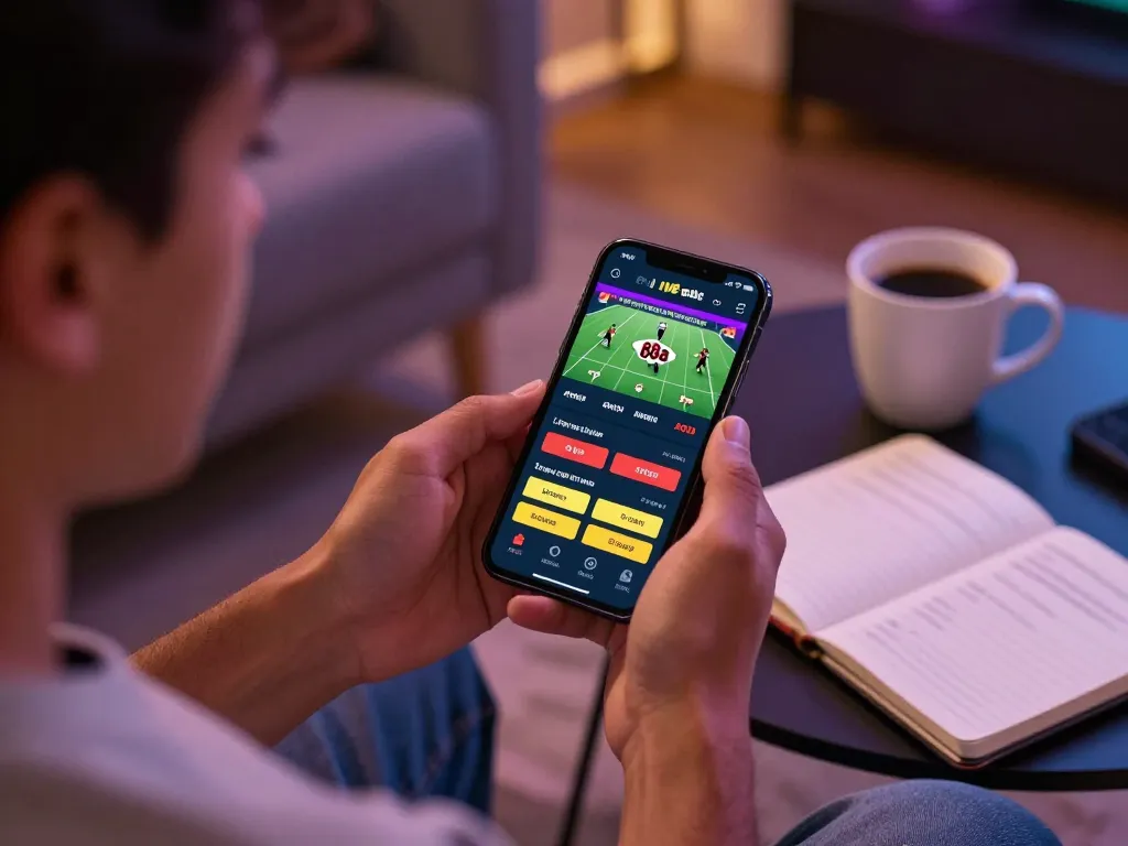 Active sports betting on the 88aa app showcasing live odds in a cozy home setting