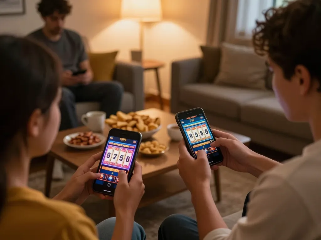 Memainkan aman788 slot gacor di smartphone dalam suasana rumah yang nyaman, menyoroti permainan yang menarik dan kenyamanan.