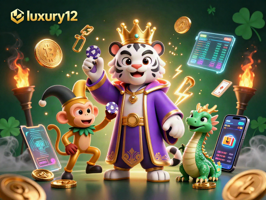 Menangkap kemewahan luxury12 dengan harimau putih elegan dan karakter kasino yang bersemangat.
