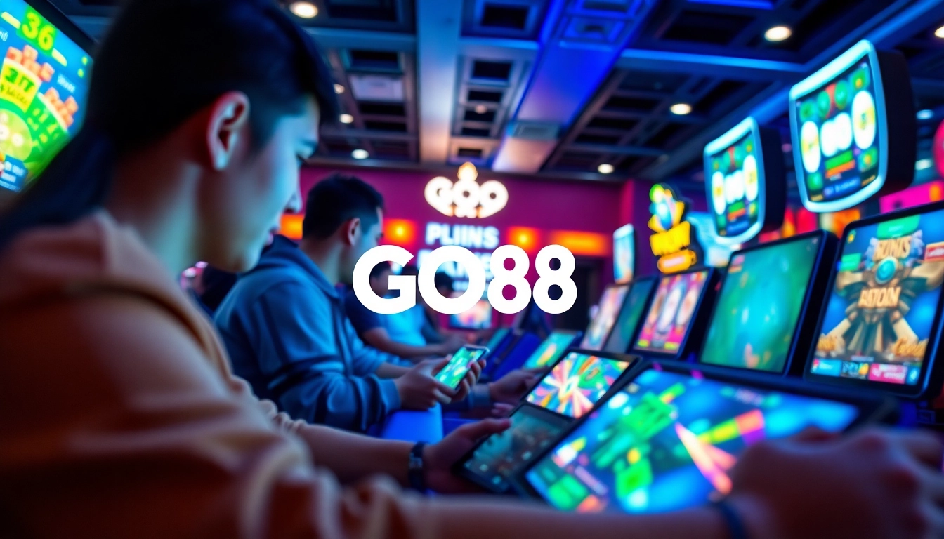 Experience the excitement of online gaming at https://go88.limited, featuring players immersed in vibrant game interfaces.