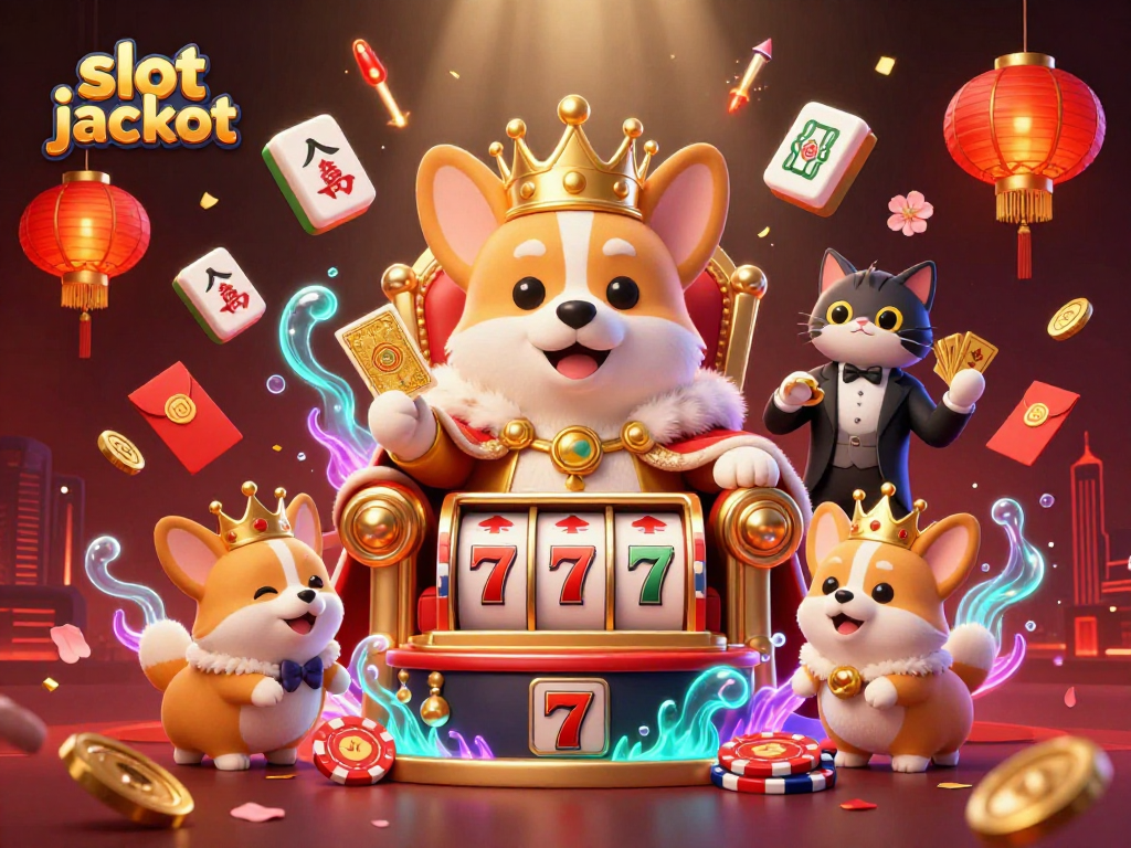 Experience the thrill of slot jackpot wins with vibrant corgi casino characters and festive game elements.
