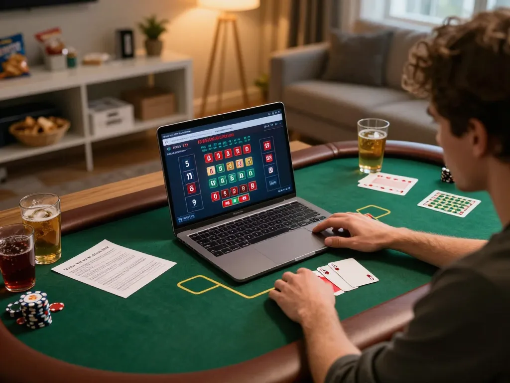 Player engaged in strategic poker gameplay on sc88's online platform, showcasing a cozy gaming setup.