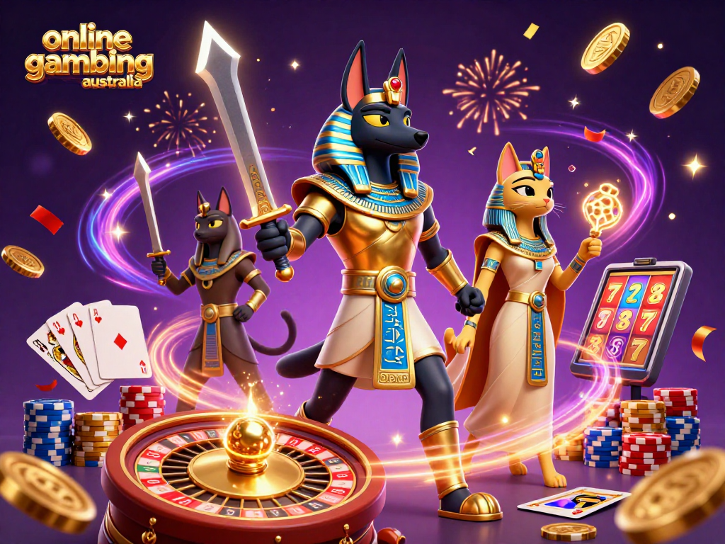 Experience online gambling Australia with dynamic slots and thrilling gameplay in a captivating 3D scene.