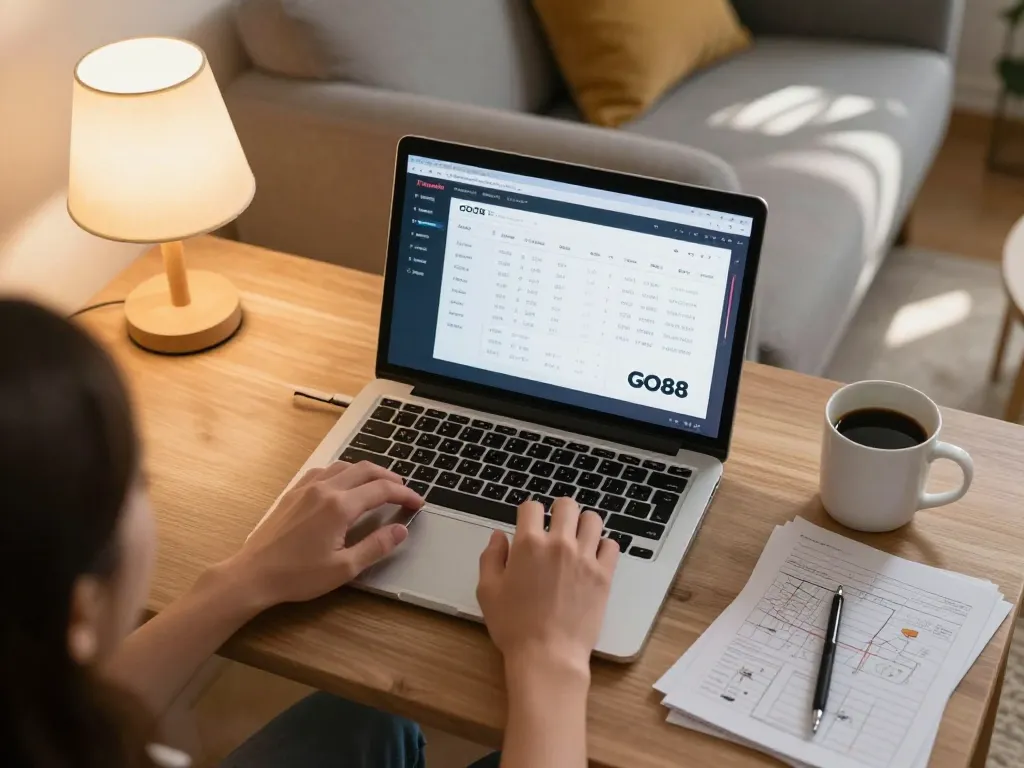 Engaging in strategic betting with GO88 on a laptop at home