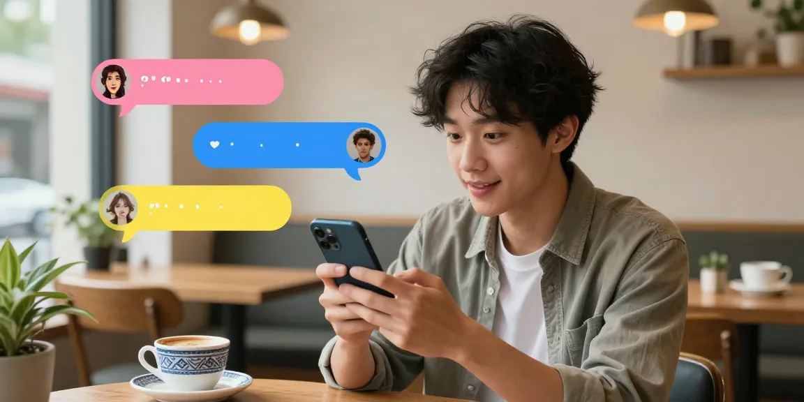 Engaging chat scene showcasing a crushon AI conversation in a cozy cafe setting.