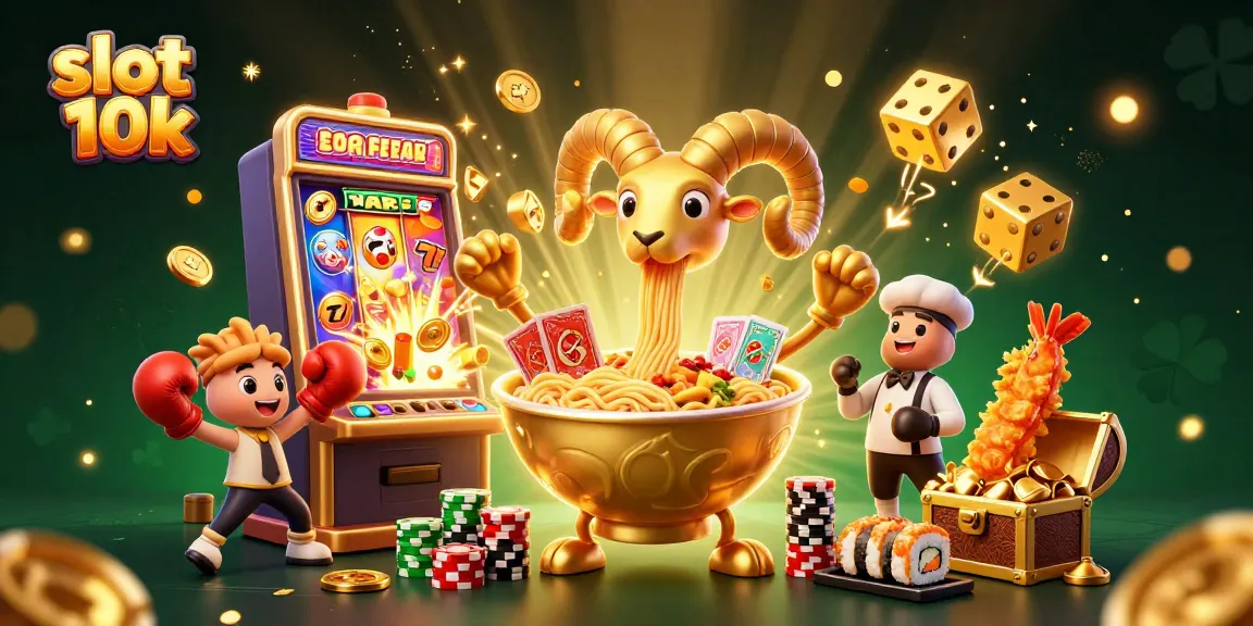 Engage with the exciting slot 10k scene featuring a golden ramen bowl and dynamic casino elements.