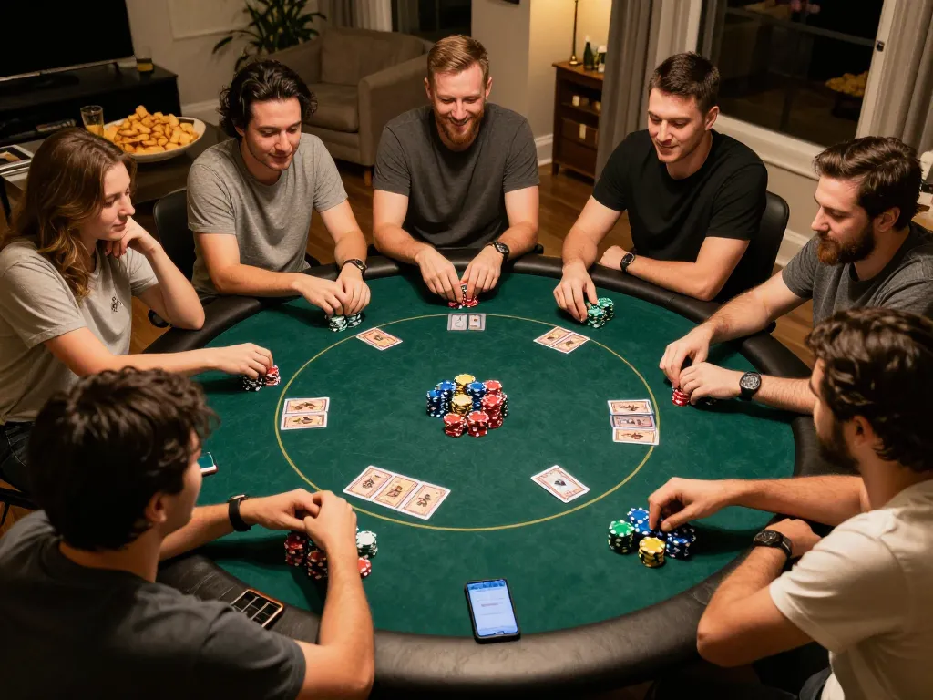 Players enjoying a friendly poker night, emphasizing the energileisureparks gaming strategy in a cozy setting