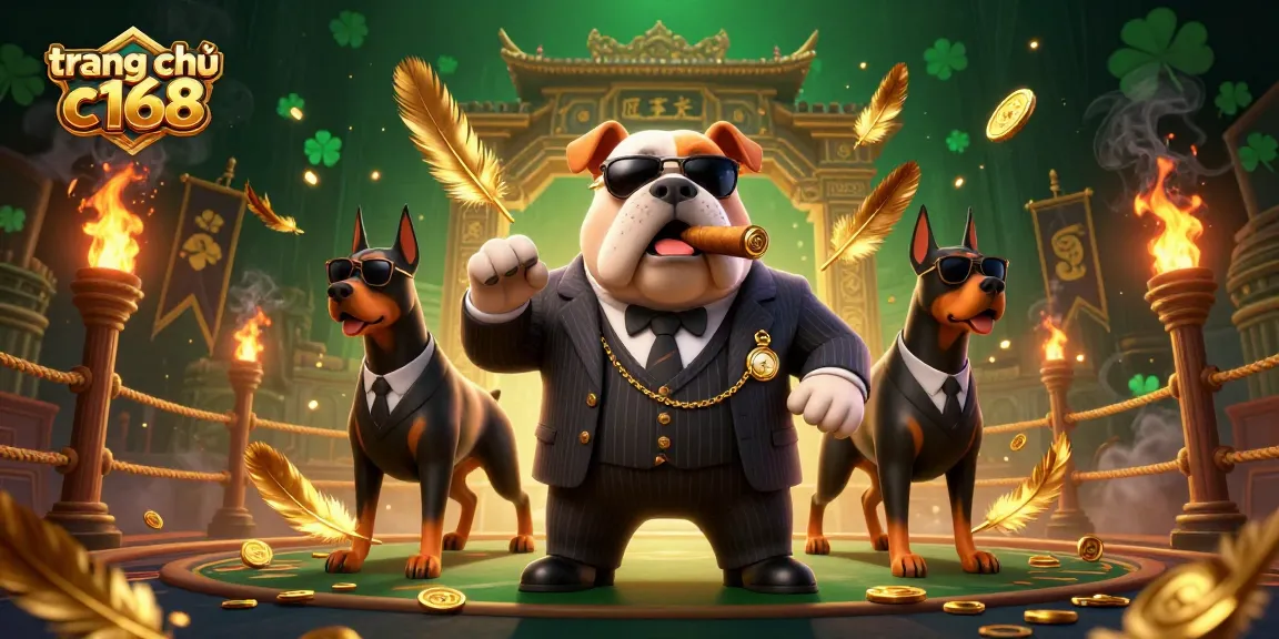 Engage with the dynamic atmosphere of trang chủ c168 featuring a mafia bulldog and his bodyguards in an exciting casino scene.