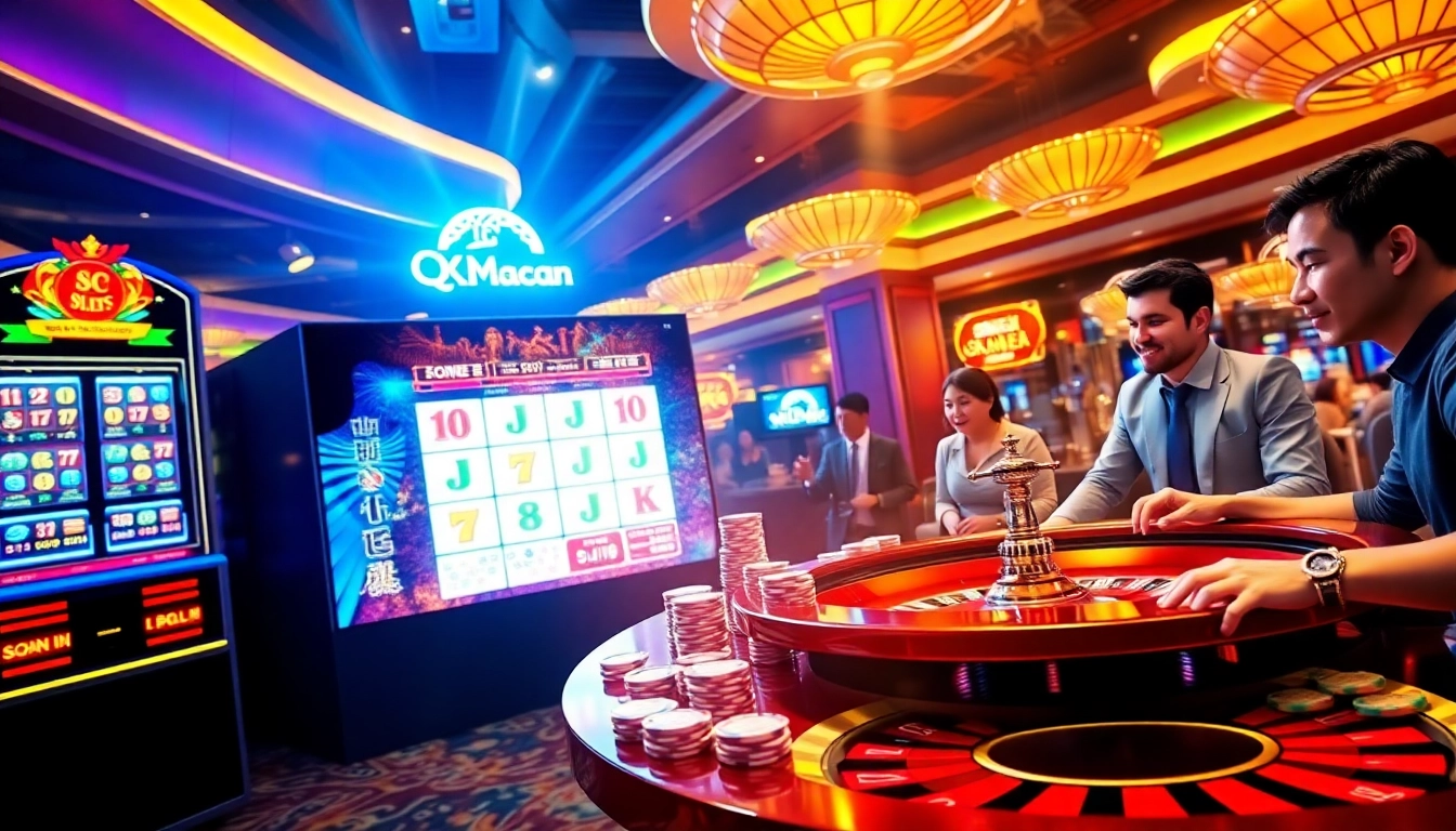Experience thrilling slot gameplay at QQMacan, showcasing engaging visuals and vibrant casino elements.