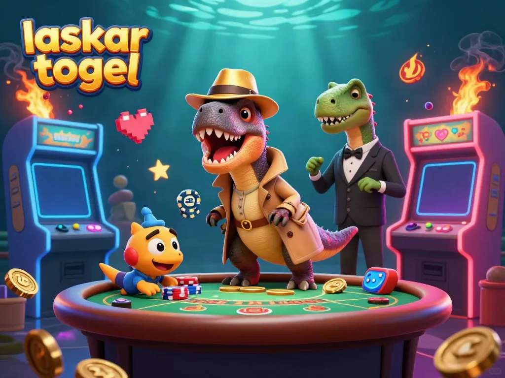 Engage in laskar togel gaming with a cartoon velociraptor attempting to count cards at a blackjack table.