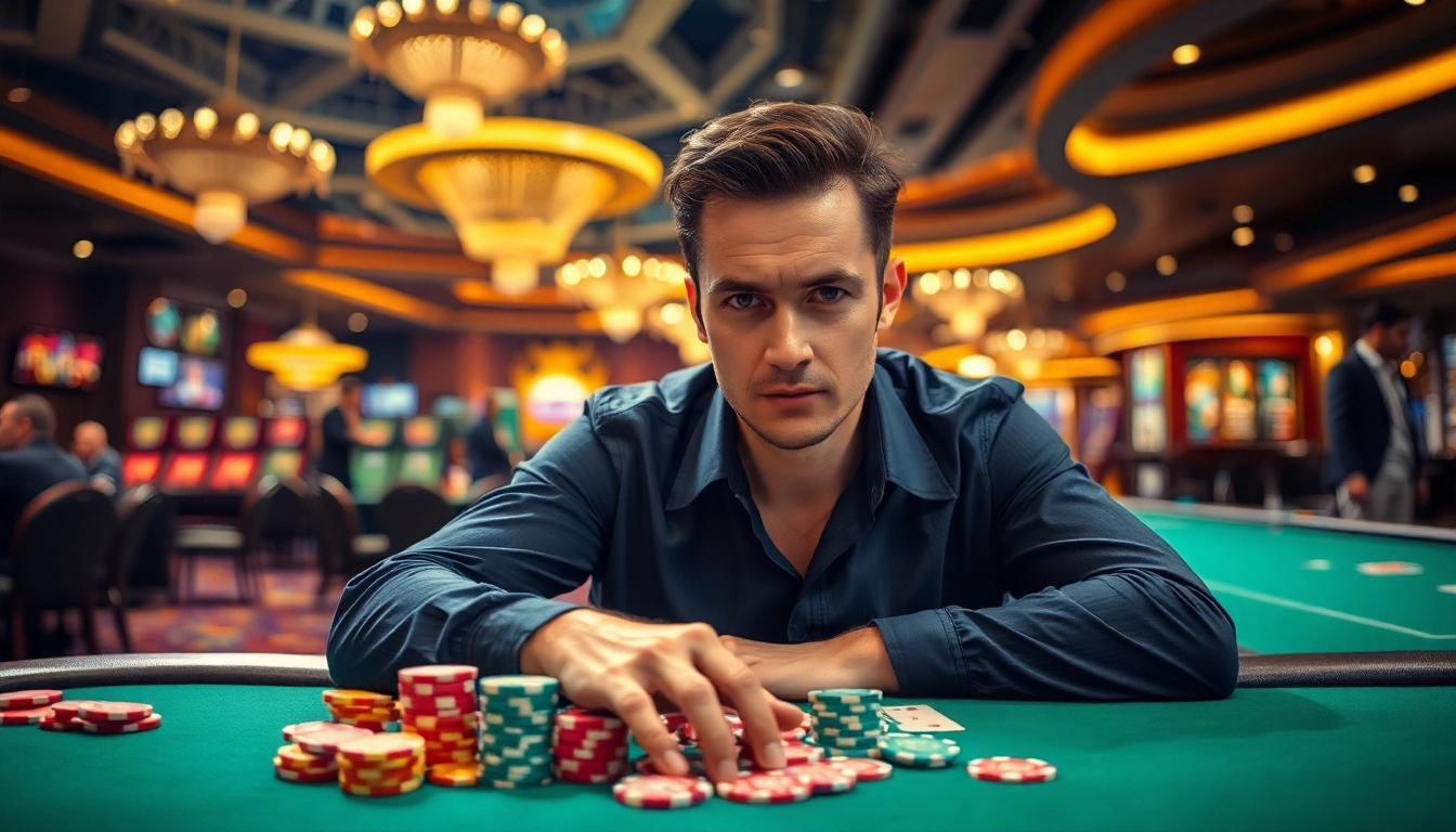 Arus hoki saat memainkan poker di kasino dengan suasana penuh energi.