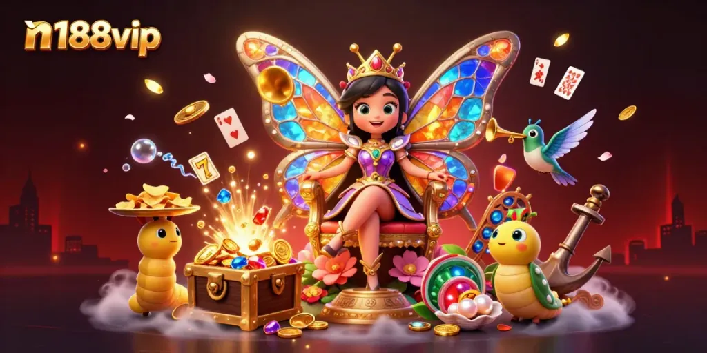 Experience vibrant online casino entertainment with n188vip's dazzling butterfly queen and jackpot elements.