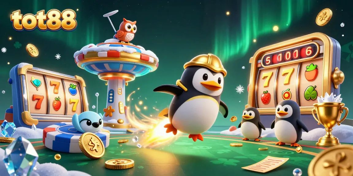 Experience winning with tot88 casino games through a vibrant 3D illustration packed with excitement.