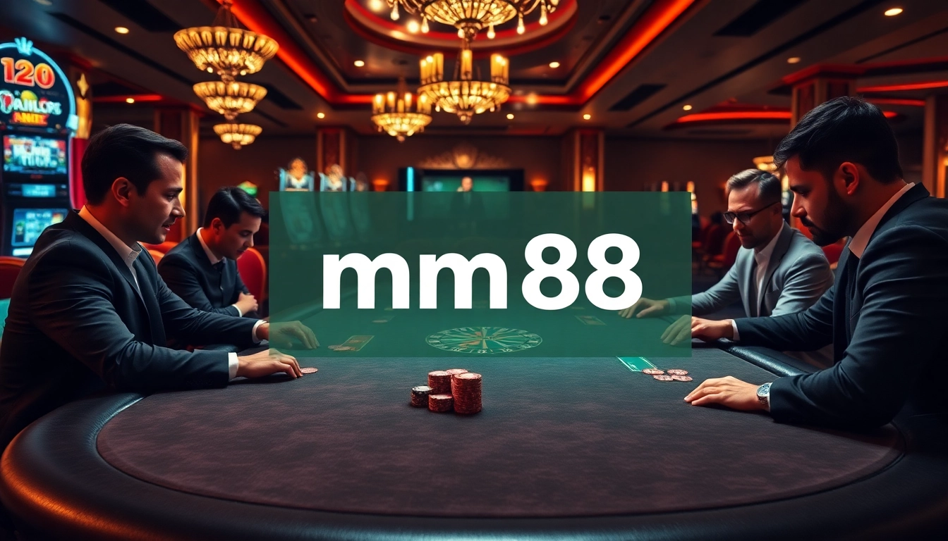 Experience high-stakes play with mm88 at a luxurious poker table surrounded by excitement.