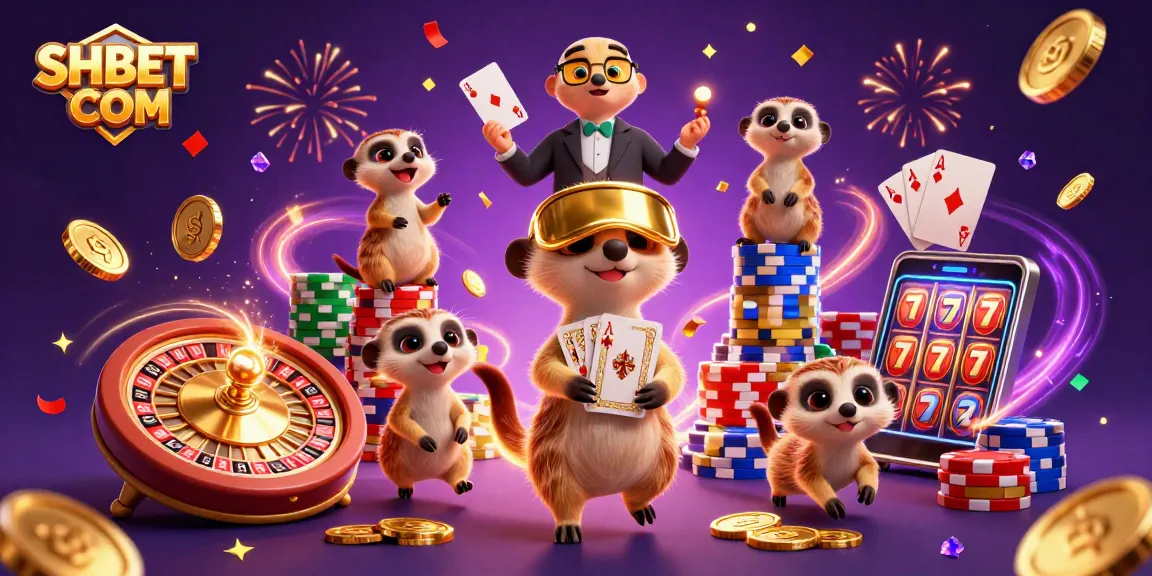 Engage in thrilling gameplay at SHBET COM with meerkats orchestrating a vibrant casino.