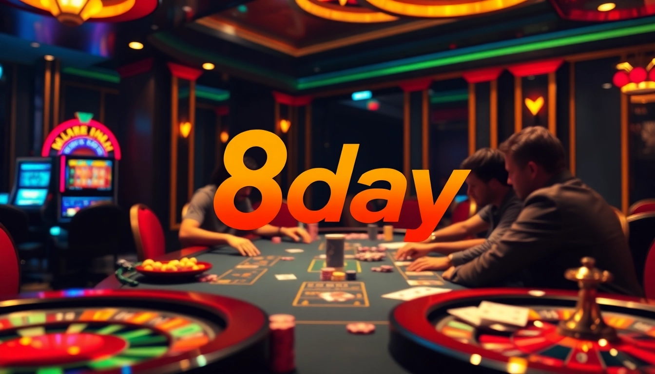 Experience thrilling gameplay at 8day casino with vibrant poker tables and luxurious slot machines.