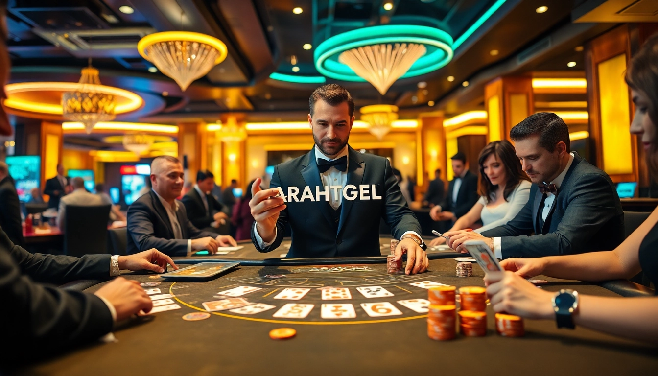 Menghadirkan ARAHTOGEL dalam suasana kasino yang mengesankan dengan pemain terlibat.