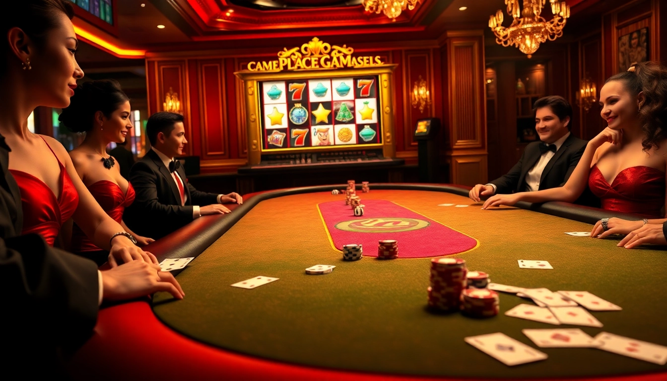 Players enthusiastically placing bets at a luxurious poker table featuring elements of a porn game.